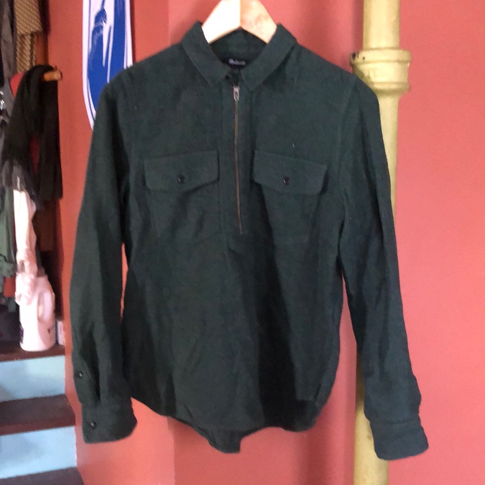 Madewell Green Quarter Zip Flannel. In good condition!